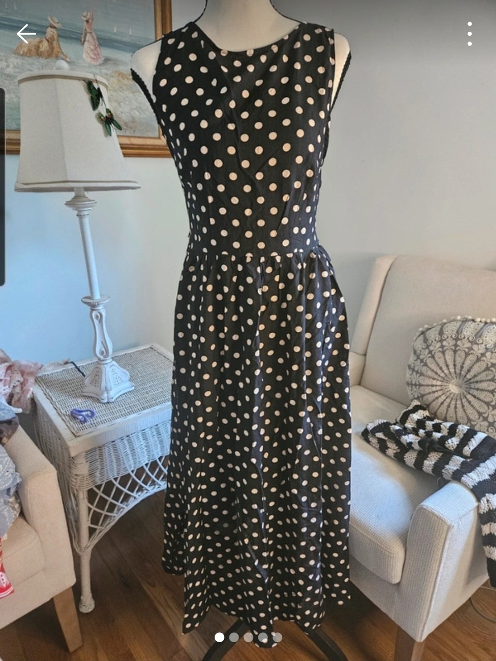 Cupshe Black Midi Dress with Cream Polka Dots